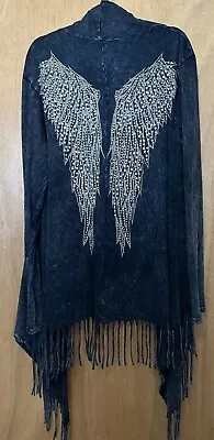 VOCAL PLUS SIZE 3X A B CRYSTALS Angel Wings CARDIGAN DUSTER JACKET BLING • $18