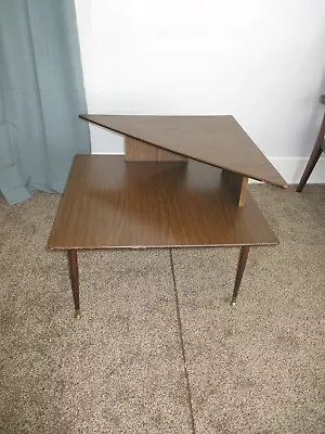 ATOMIC 50s Mid Century Formica Two Tier SPACE AGE  Corner Table- SPECTACULAR! • $195