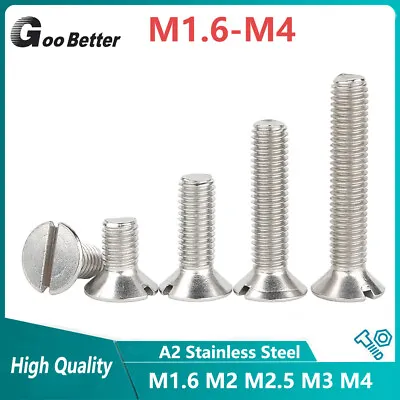 £1.74 • Buy M1.6 M2 M2.5 M3 M4 Slotted Countersunk Head Machine Screws Bolts A2 Stainless