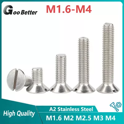 M1.6 M2 M2.5 M3 M4 Slotted Countersunk Head Machine Screws Bolts A2 Stainless • £1.56