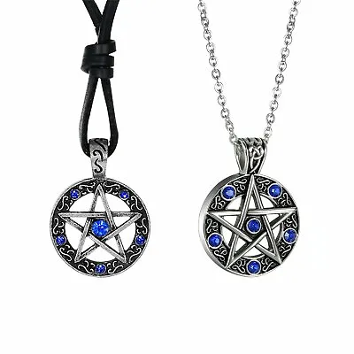 Mens Supernatural Protection Pendant Chain Pentagram Rhinestone Necklace 2pcs • $12.09