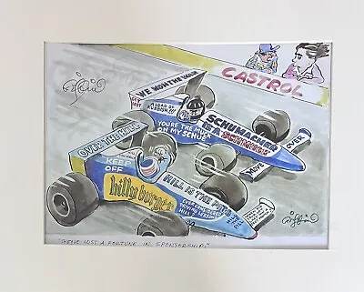 O114: Formula 1 Cartoon Print By Charles Griffin. Features Damon Hill. • £17