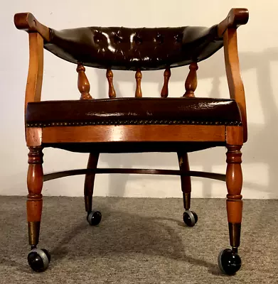 Vintage Chesterfield Captains Desk Library Arm Leather Chair On Castors Delivery • £299