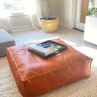 Vintage Wonderful Moroccan Pouf Leather Ottoman Brown Footstool Pouffe • $76