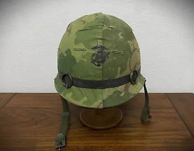 Original Genuine Vietnam Era - Usmc Us Marines M1 Helmet W/ Mitchell Camo Cover • $249.95