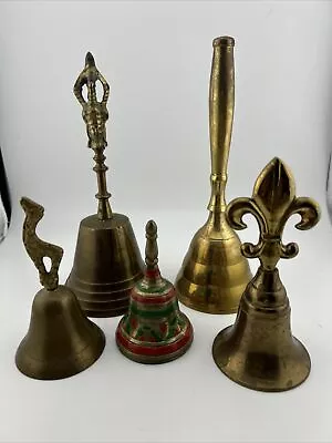 Vintage Brass Bells Dinner School Christmas Bells Lot Of 5 • $25.50