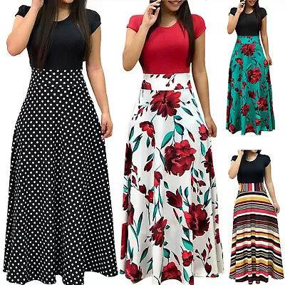 £13.20 • Buy Women's Summer Boho Floral Short Sleeve Evening Party Beach Casual Long Sundress