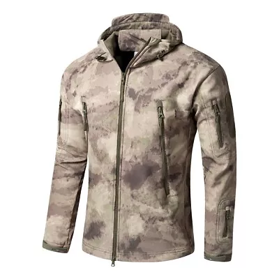 Waterproof Soft Shell Jacket Mens Tactical Fleece Windbreaker Hooded Camo Hiking • $47.49