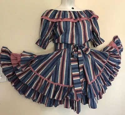 Vtg Square Dancing Outfit Full Circle Skirt Top Belt Size Medium Ruffled OOAK • $39.99