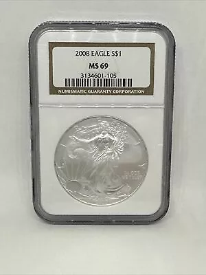 2008 American Silver Eagle ASE S$1 NGC MS69 MS-69 BEAUTIFUL • $33.33