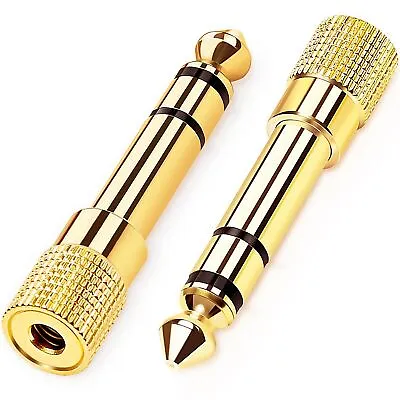 2 X Audio Adapter 3.5mm Jack 6.35mm Socket Headphone Plug Converter Gold Plated • £3.49