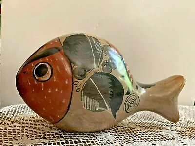 Large Tonala Burnished Fish With Red Bird Made In Mexico 10  X 5.5  X 3.5  • $25