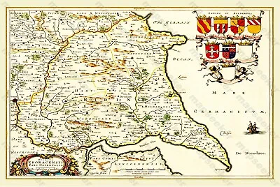 OLD MAP OF EAST RIDING OF YORKSHIRE 1648 BY BLAEU 24  X 16  PHOTOGRAPHIC PRINT • £24