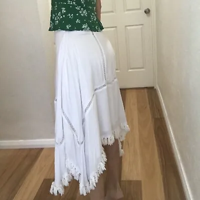 Zulu & Zephyr Size 6 8 White Boho Gypsy Skirt W Tassels Australian Rayon NWT • $15