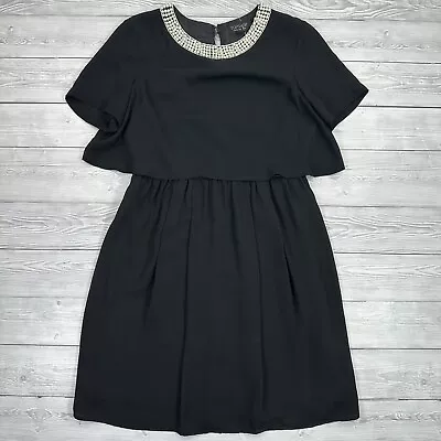 £6.95 • Buy Topshop Ladies Dress Black 6 Layers Embellished Short Sleeve Occasion Faux Pearl