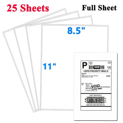 25 Full Sheet Shipping Labels 8.5x11 Self Adhesive Blank Paper For Laser/Inkjet • $7.95