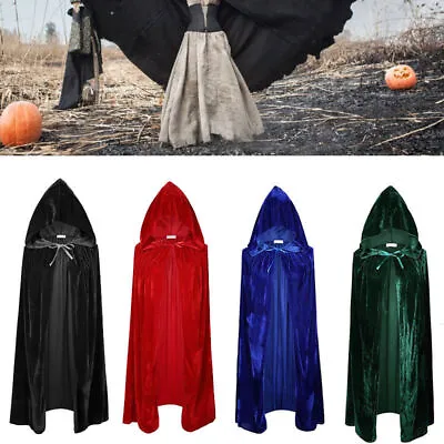 170CM Extra Long Hooded Velvet Cloak Medieval Pagan Adult Halloween Witch Cape • £4.99