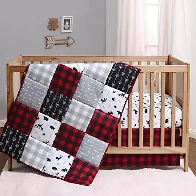  Buffalo Plaid Crib Bedding Set For Boys Or Girls Woodland Animals 3 Pieces  • $70.11