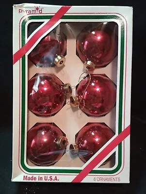 Vtg. Rauch Industries Pyramid Decorative Christmas Ornaments RED Box Of 6 • $12