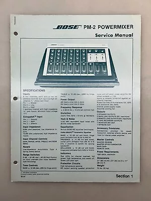 Bose PM-2 Original Service Manual Free Shipping • $10