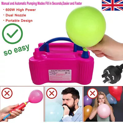 £3.98 • Buy Portable Electric Balloon Pump Party Inflator Air Blower Dual Nozzles UK Plug