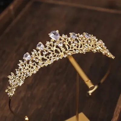 Bridal Wedding Princess Gold Tiara Headband Crown Austrian Crystals With Box • £26.40