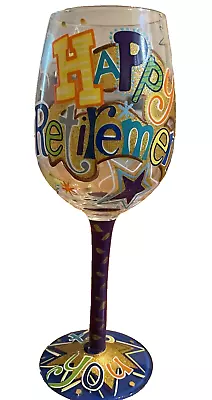Lolita Happy Retirement Tall  Painted Stemmed Wine Glass Glitter 9 In 16 Oz • £7.72