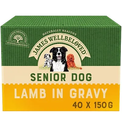 40 X 150g James Wellbeloved Senior Wet Dog Food Pouches Lamb & Rice In Gravy • £34.99