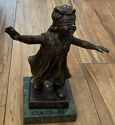 Bronze Blindfolded Girl 8.25 H Scupture Statue On Green Marble Base Unsigned • $21.85
