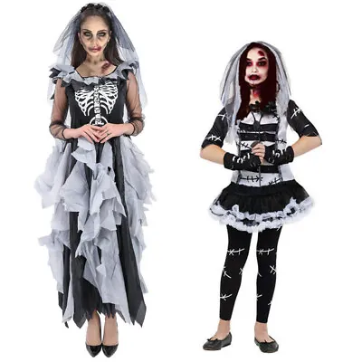 £12.99 • Buy Adult Kids Scary Halloween Zombie Bride Day Of Dead Horror Fancy Dress Costume  