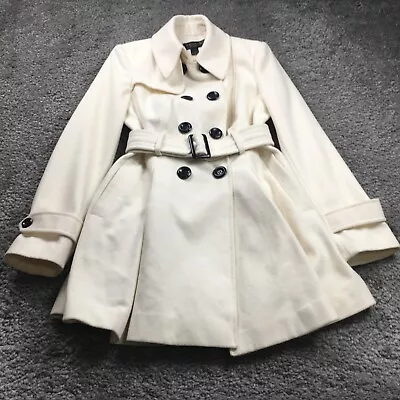 Victorias Secret Women Wool Blend Trench Coat Sz 6 Ivory Button Belt Lined NWOT • $71.99