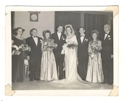 Vintage Photo Pretty Bride & Groom Bridal Party Wedding 1950's Found Art DST16 • $1.50