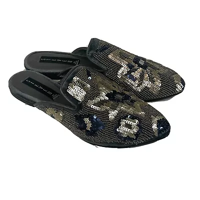 $35.70 • Buy Steven By Steve Madden Valent Sequin Velvet Flat Mules Black 6 Leather Slip On