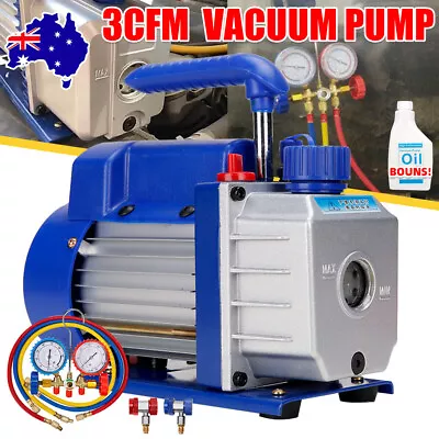 Single Stage 3CFM Deep Vacuum Pump AC R410a Manifold Refrigeration Gauges 1/4HP • $126.95