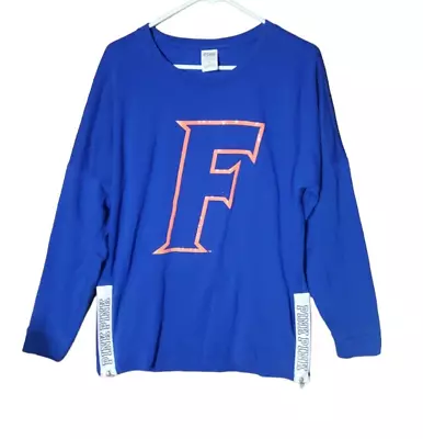 Florida Gators Sweatshirt Womens Medium Blue Victorias Secret Pink Zipper Sides • $19.99