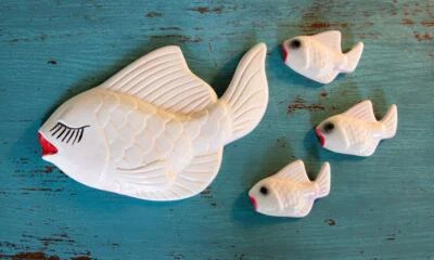 $37.95 • Buy Set/4 Vintage 1960's MCM Miller Studio Fish Family School Chalkware Wall Plaques