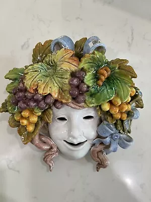 Bacchus Gumps Italian Face Mask Fruit And Grapes Ceramic Majolica Handmade • $84.99