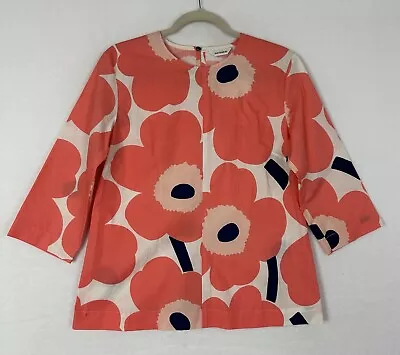 Marimekko Womens Blouse Pink/Orange Floral Designer Top-3/4 Sleeve Size 38 M NWT • $69.77