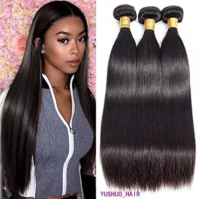 3Bundle/300g Peruvian Straight Hair Weave Virgin Real Human Hair Weft Extensions • $43.03