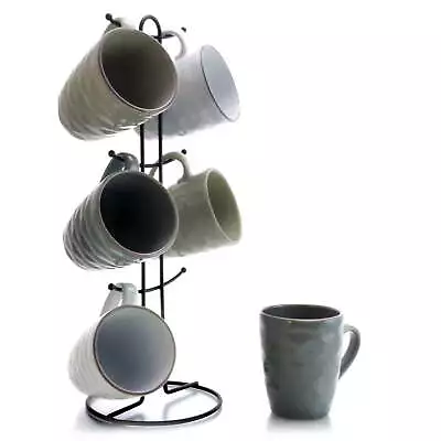Tahitian Waves 6-Piece 12 Oz. Mug Set With Stand Assorted Colors • $25.08