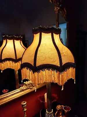 Parlour Victorian Traditional Glass Beaded Lampshade. Old Gold Damask. 12  • £139