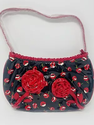 NWT Vera Bradley Comin Up Roses Poppy Fields Frill Bag Black Red Floral Handbag • $22.24