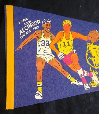 1969 I SAW LEW ALCINDOR Pennant~ Vtg UCLA Basketball Kareem Abdul Jabbar Lakers • $275.95
