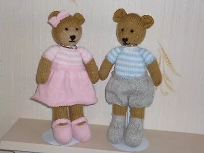 Hand Knitted Soft Toy Bears Pink & Blue 14  Tall Knitted Creations £12.50 Each+P • £12.50