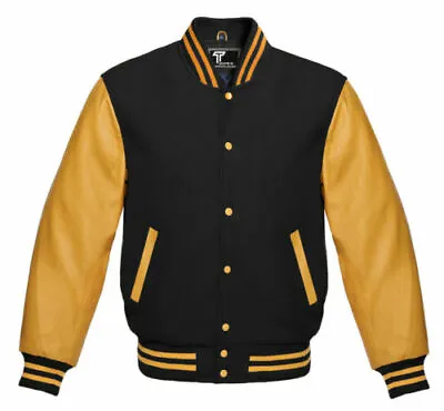 £104.69 • Buy Letterman Baseball School College Varsity Jacket With Real Gold Leather Sleeves