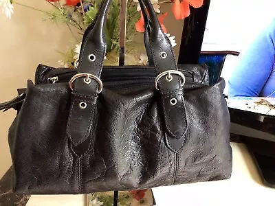 REAL LEATHER MEDIUM BOWLING STYLE GRAB BAG GOOD USED COND GIANNI CONTI 37x19x7cm • £11