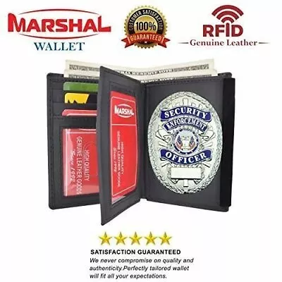 $17.99 • Buy Marshal Genuine Cowhide Leather Badge RFID Wallet For Firefighters, Police Etc.