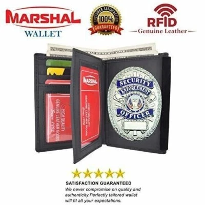 Marshal Genuine Cowhide Leather Badge RFID Wallet For Firefighters Police Etc. • $17.99