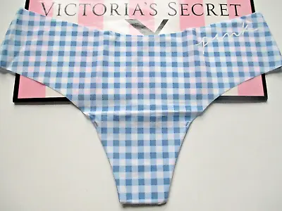 VICTORIA'S SECRET PINK No Show Blue Gingham Plaid Thong Panty M L XL VS • £14.47