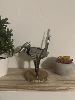 Repurposed Cutlery Bird Figurine “Spring Time” Scrap Metal Sculpture Silverware • $49.99